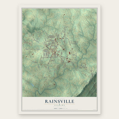 Rainsville, Alabama map print, the full design