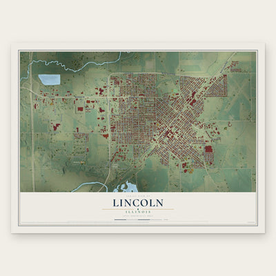 Lincoln, Illinois map print, the full design
