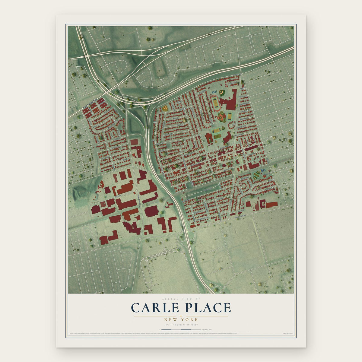 Carle Place, New York map print, the full design