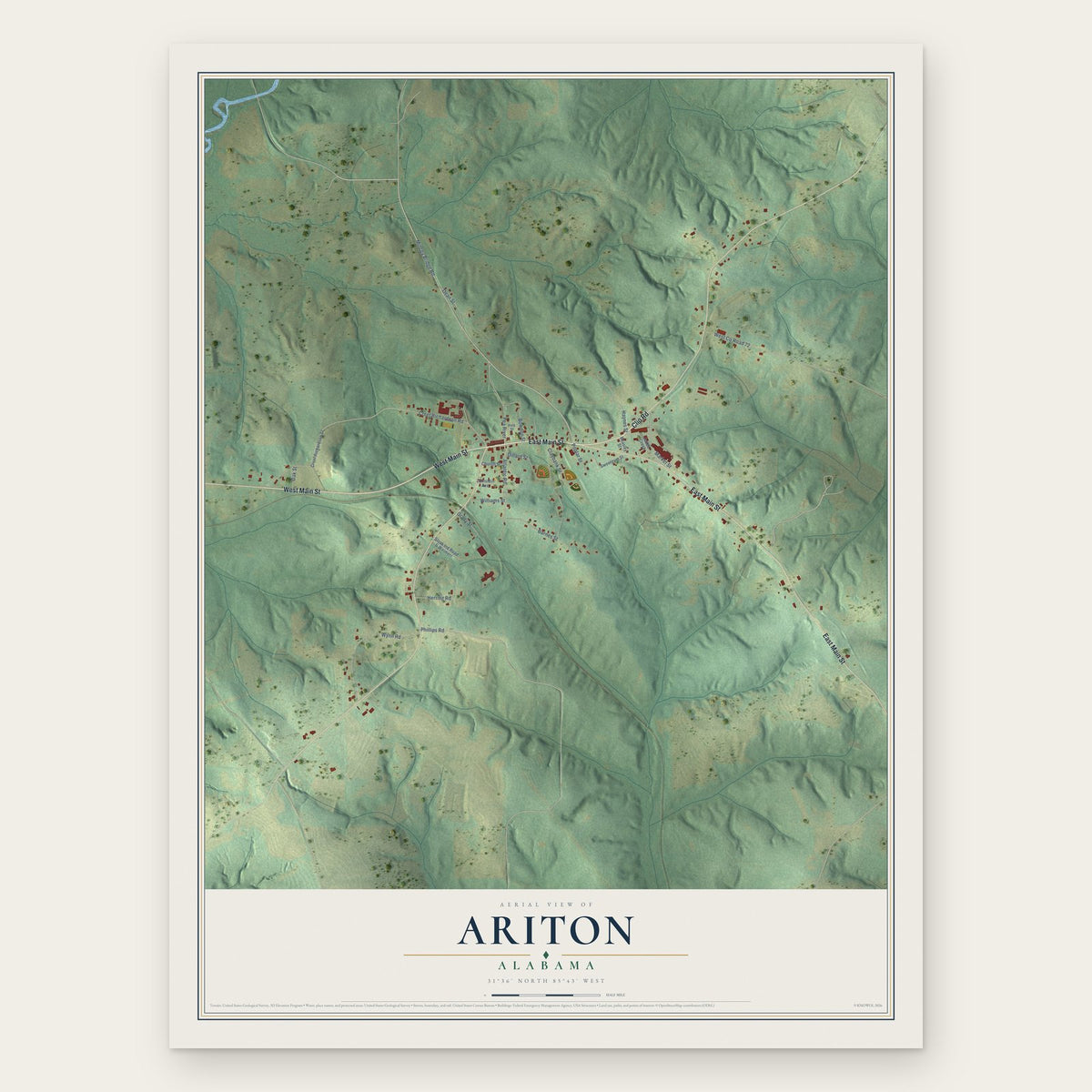 Ariton, Alabama map print, the full design