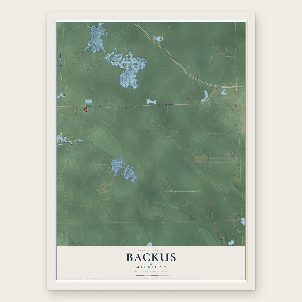 Backus, Michigan map print, the full design