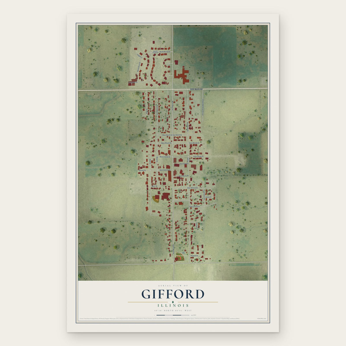 Gifford, Illinois map print, the full design