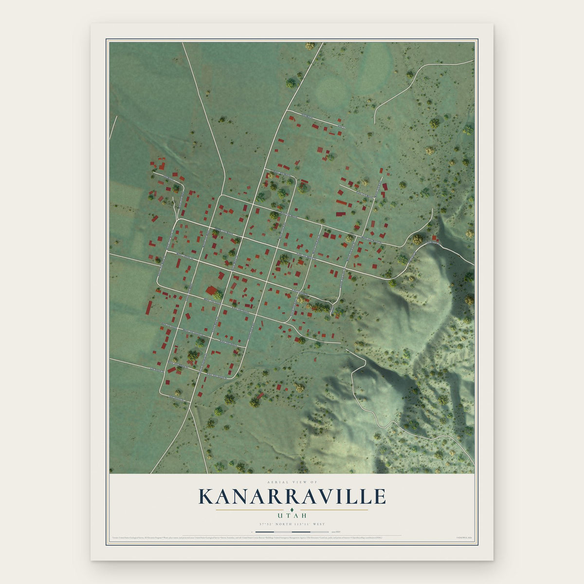 Kanarraville, Utah map print, the full design