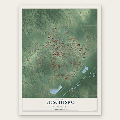 Kosciusko, Mississippi map print, the full design