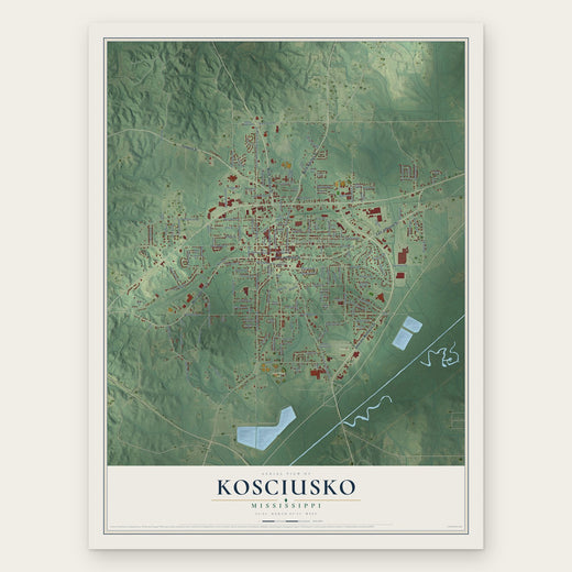 Kosciusko, Mississippi map print, the full design