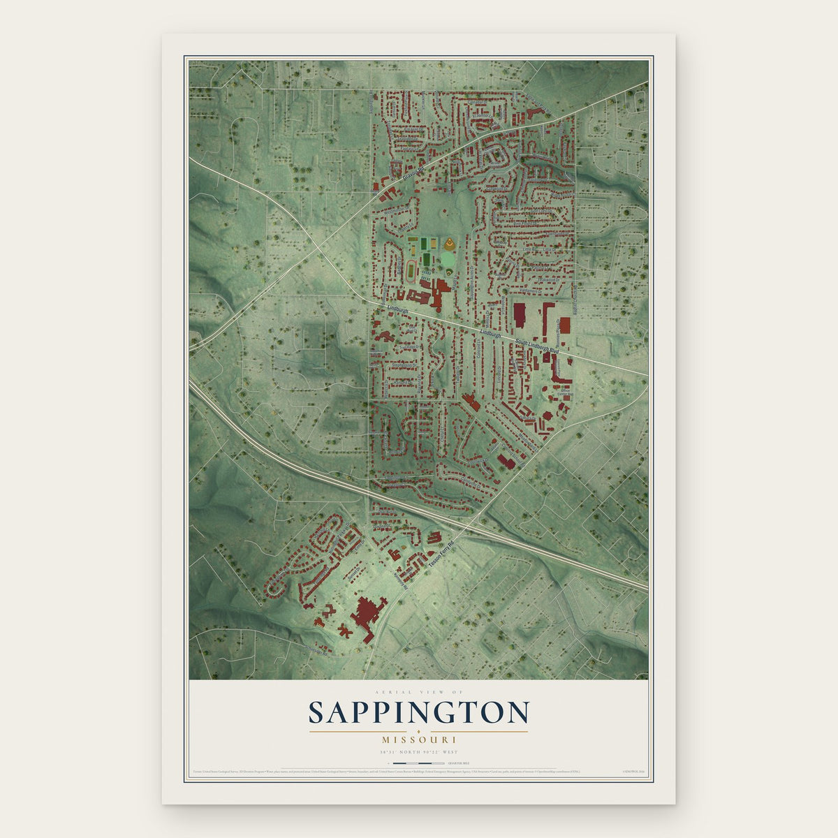 Sappington, Missouri map print, the full design