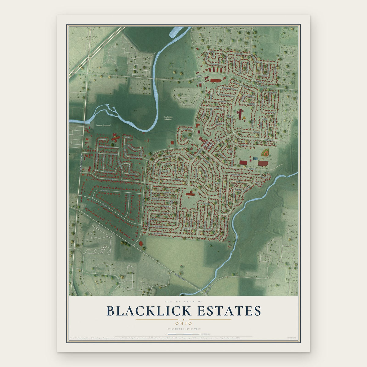 Blacklick Estates, Ohio map print, the full design