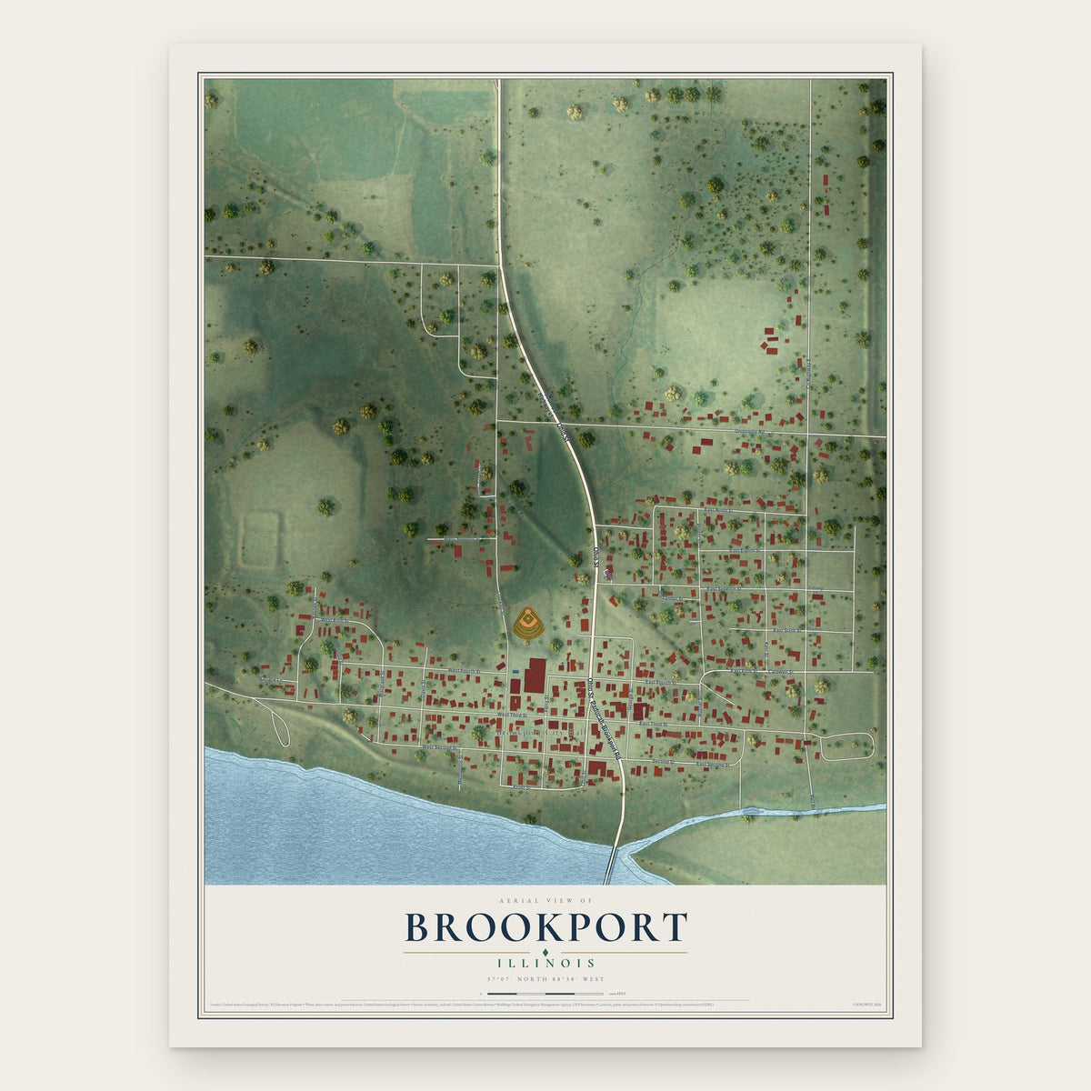 Brookport, Illinois map print, the full design
