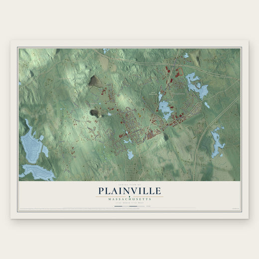 Plainville, Massachusetts map print, the full design