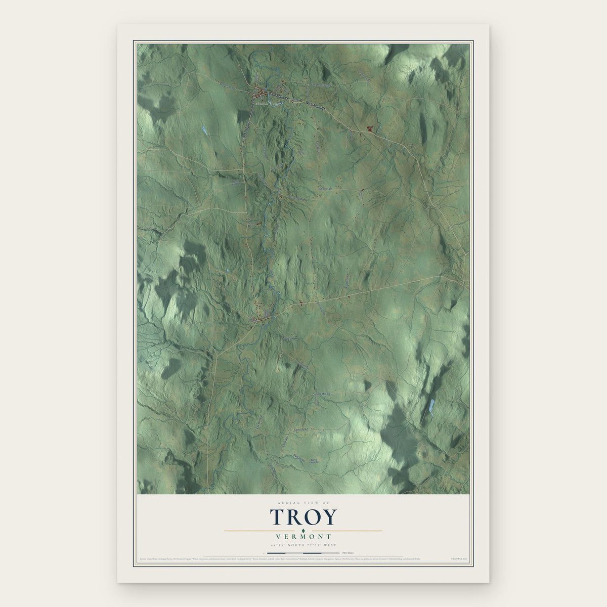 Troy, Vermont map print, the full design