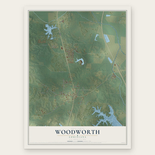 Woodworth, Louisiana map print, the full design