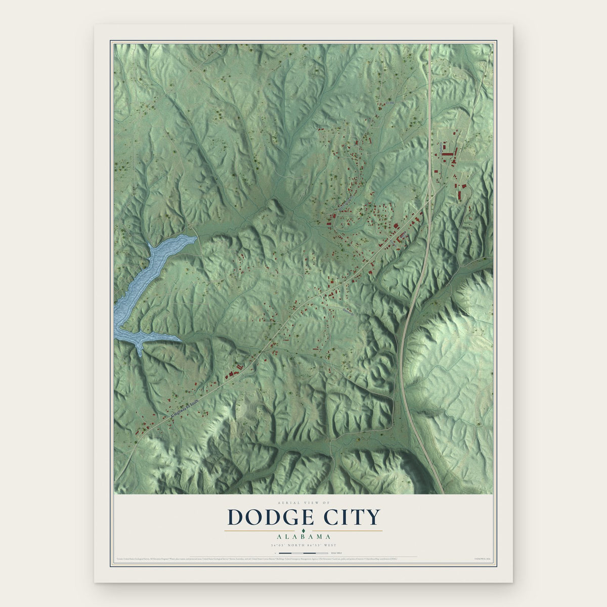 Dodge City, Alabama map print, the full design