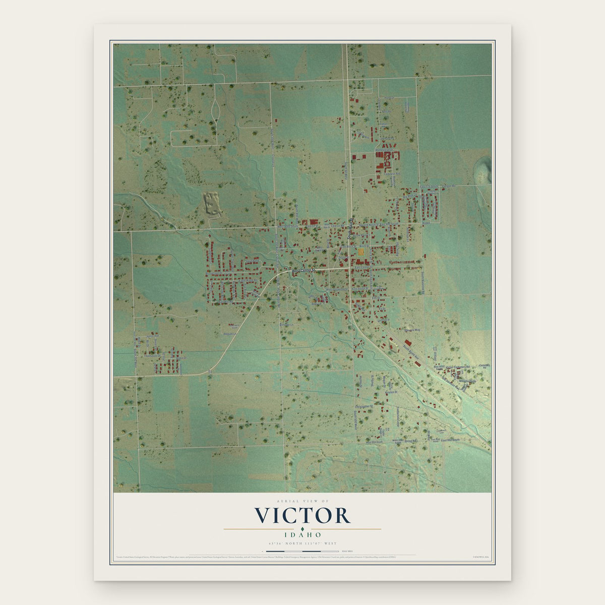 Victor, Idaho map print, the full design