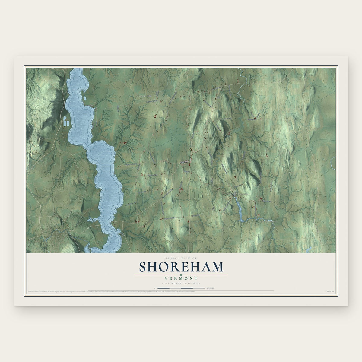 Shoreham, Vermont map print, the full design