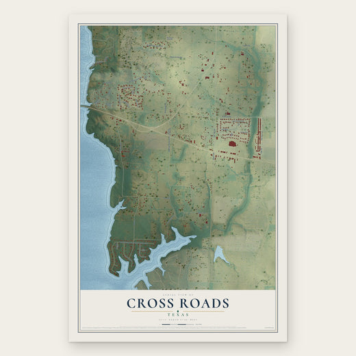 Cross Roads, Texas map print, the full design