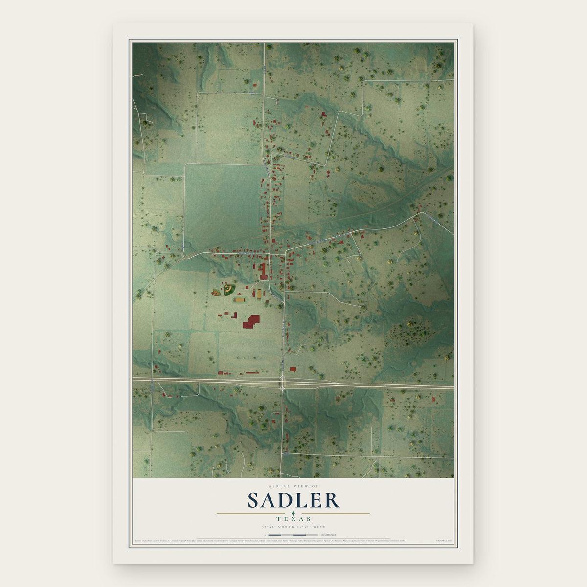 Sadler, Texas map print, the full design