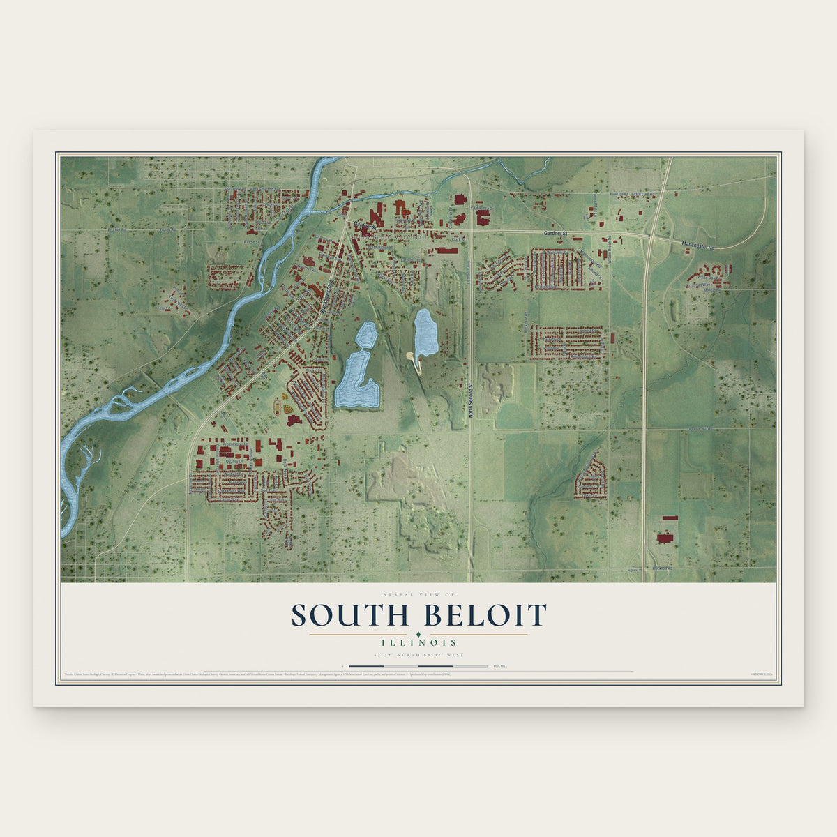 South Beloit, Illinois map print, the full design