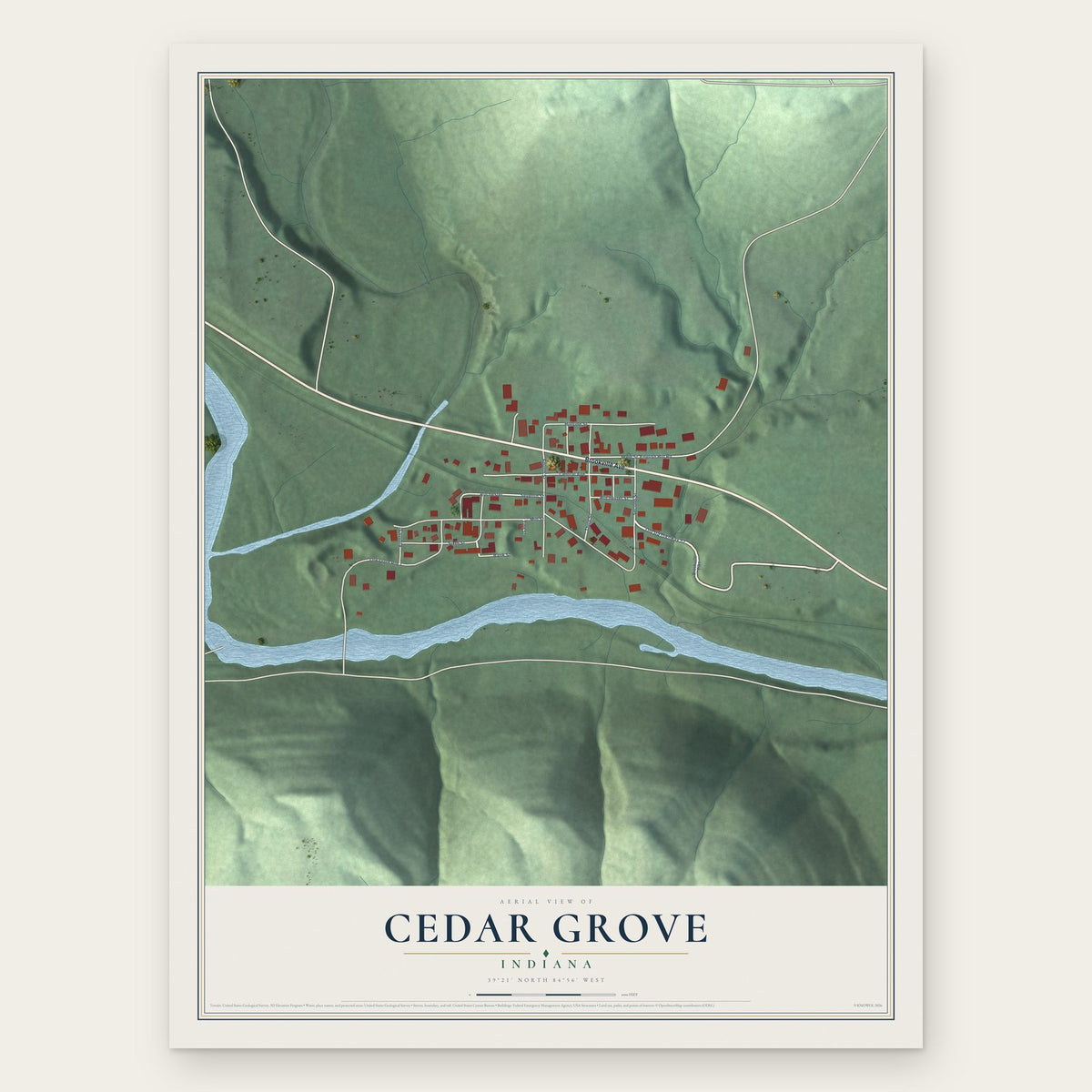 Cedar Grove, Indiana map print, the full design