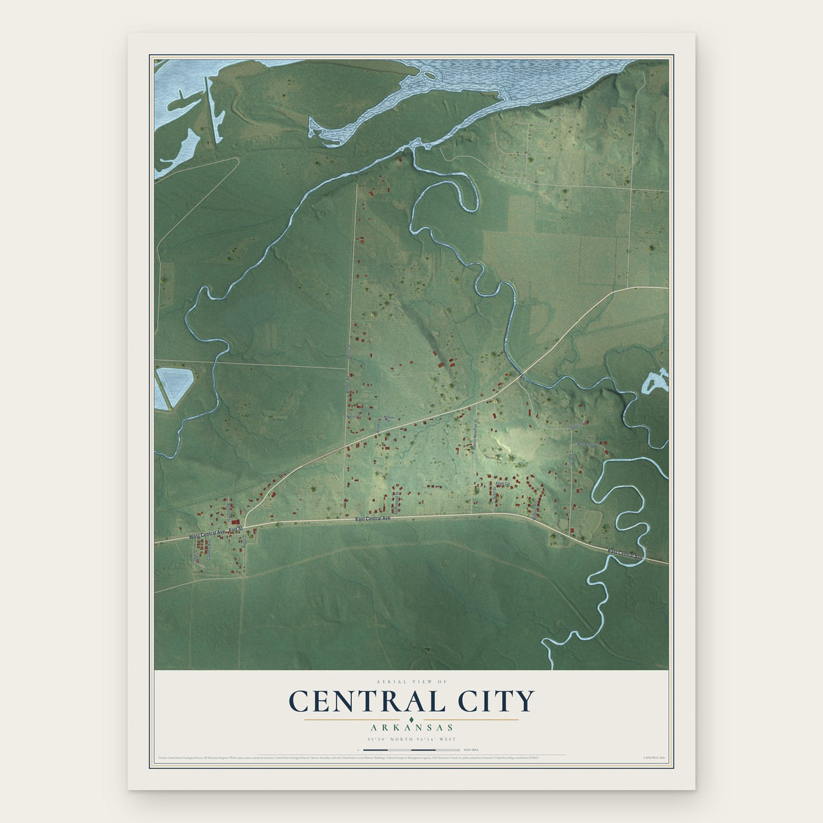 Central City, Arkansas map print, the full design