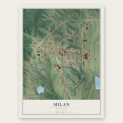 Milan, Missouri map print, the full design