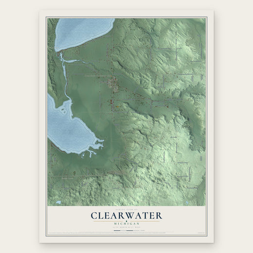 Clearwater, Michigan map print, the full design