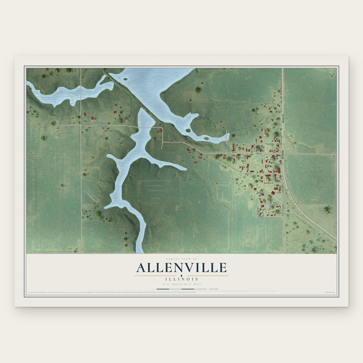 Allenville, Illinois map print, the full design