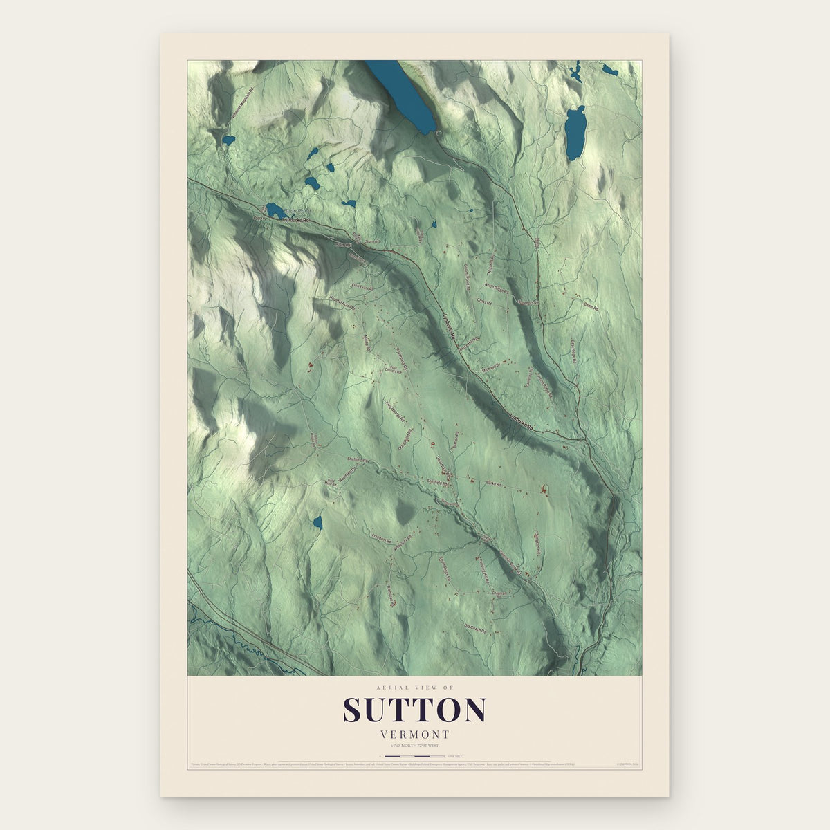 Sutton, Vermont map print, the full design