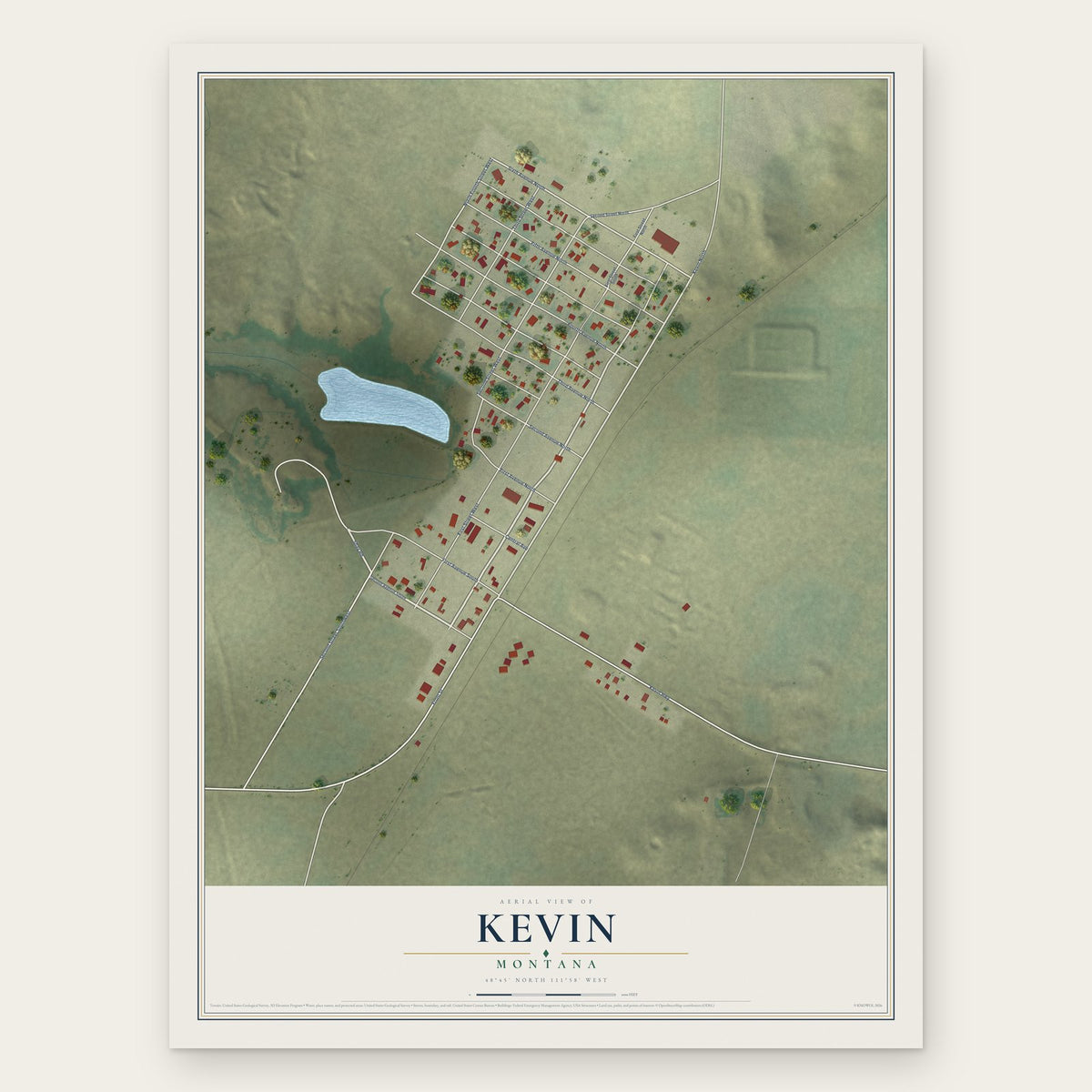 Kevin, Montana map print, the full design