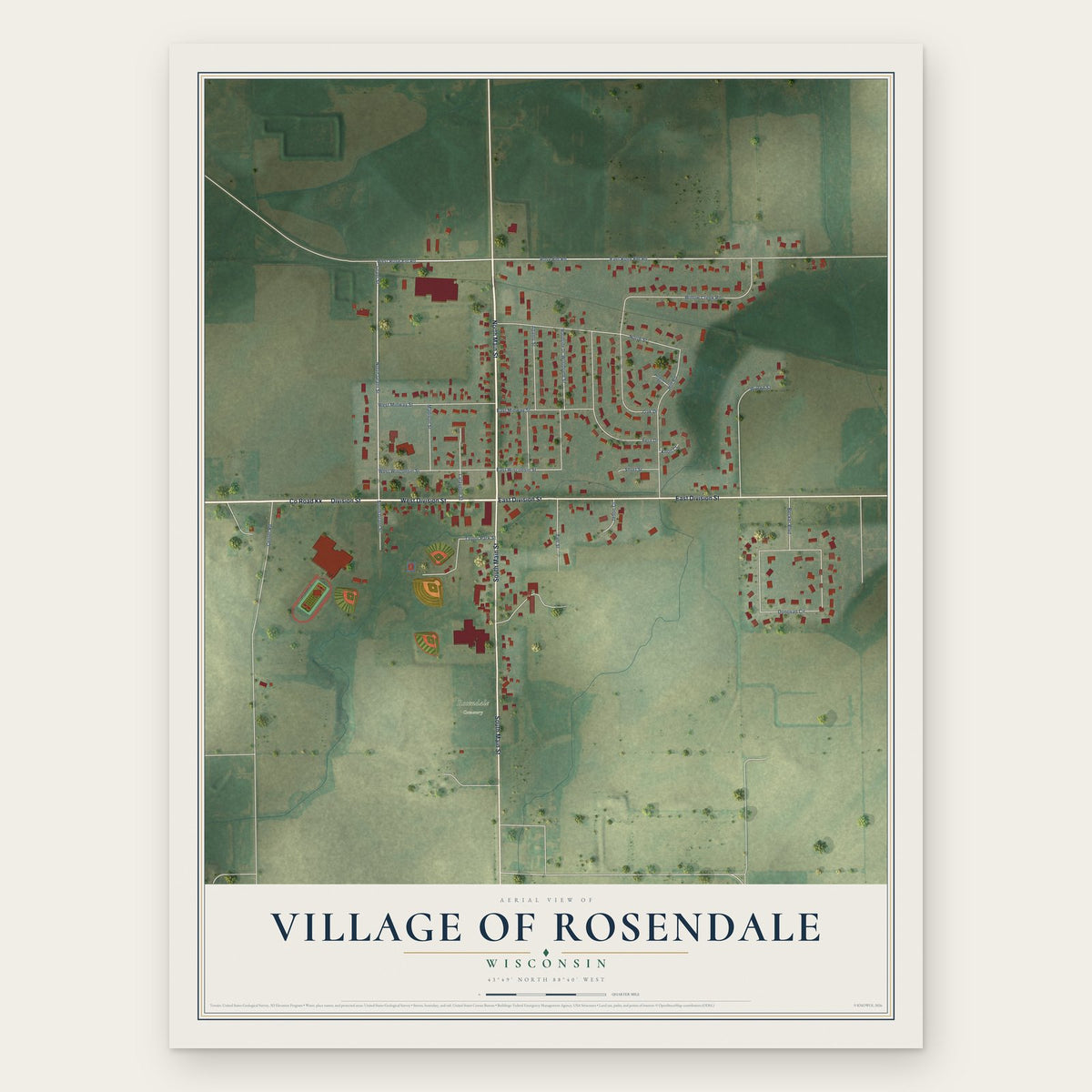 Rosendale, Wisconsin map print, the full design