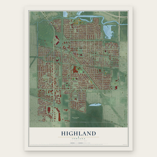 Highland, Indiana map print, the full design