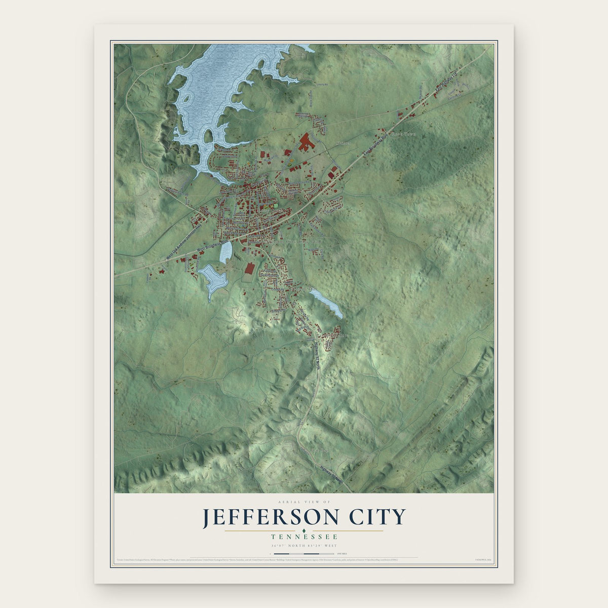 Jefferson City, Tennessee map print, the full design
