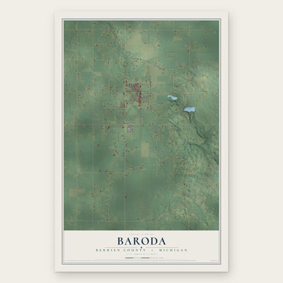 Baroda, Berrien County, Michigan map print, the full design