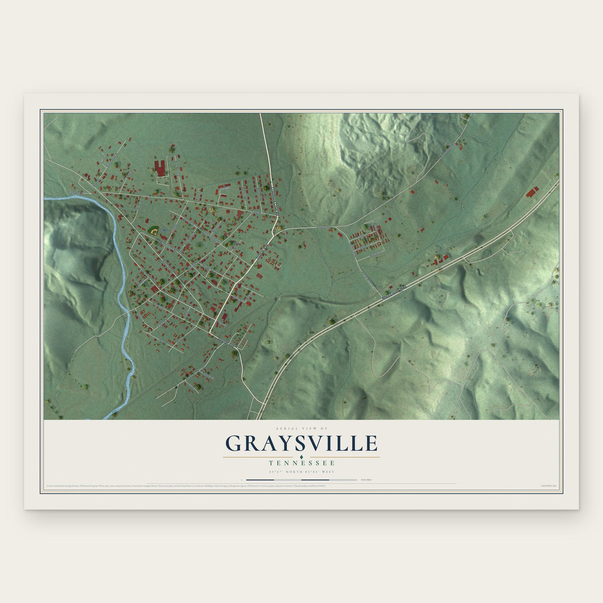 Graysville, Tennessee map print, the full design