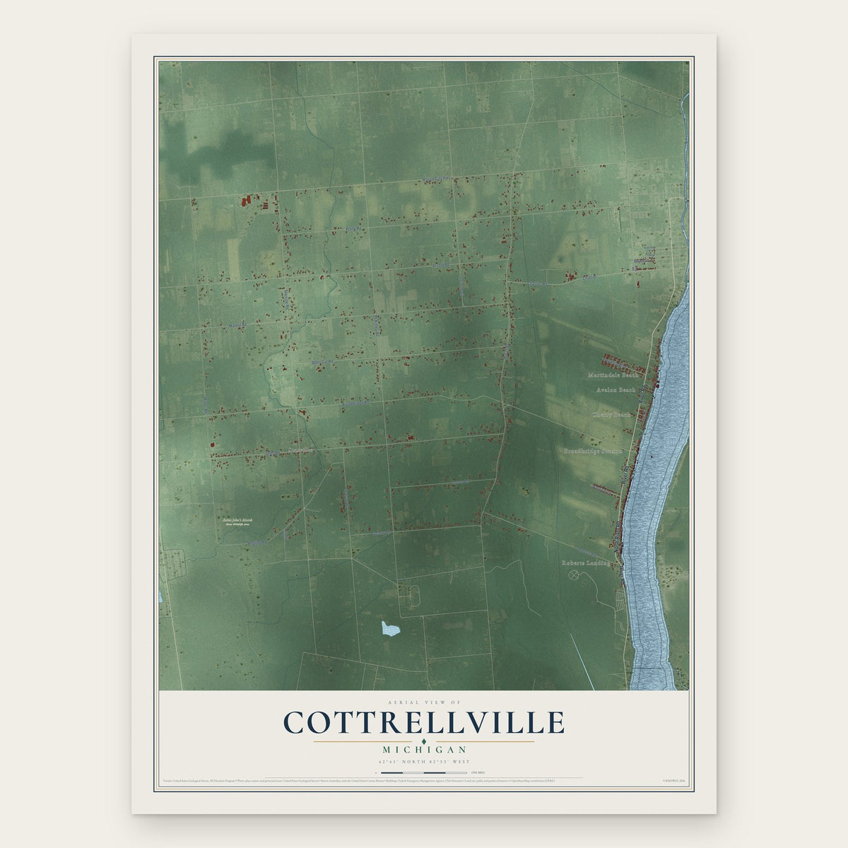 Cottrellville, Michigan map print, the full design