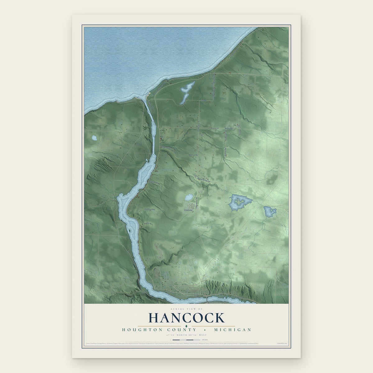 Hancock, Houghton County, Michigan map print, the full design