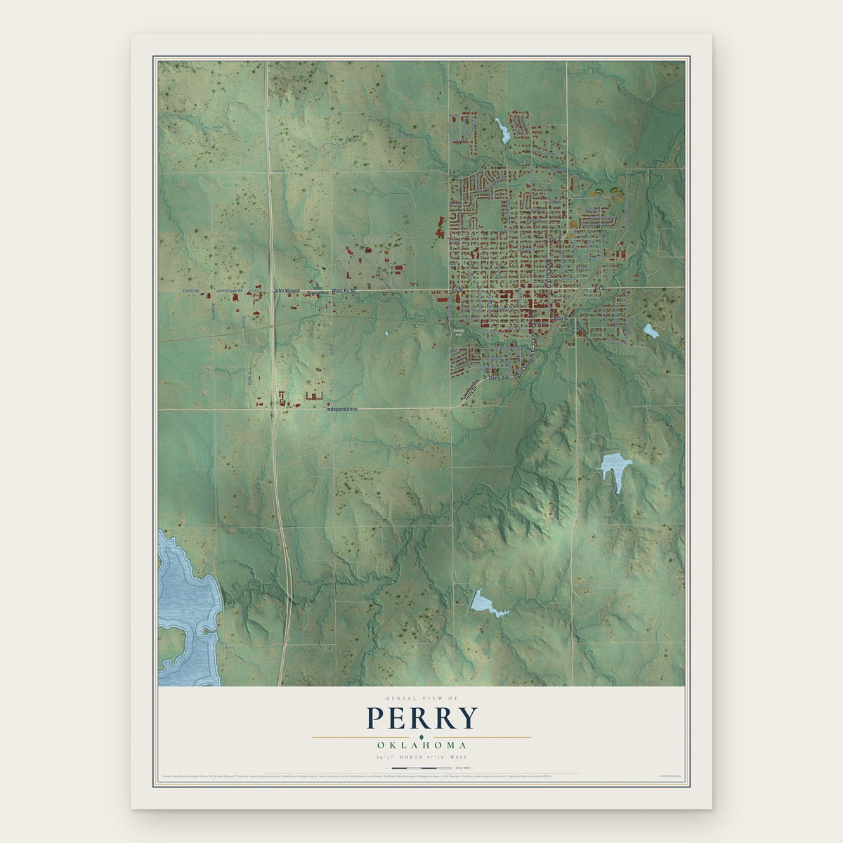 Perry, Oklahoma map print, the full design