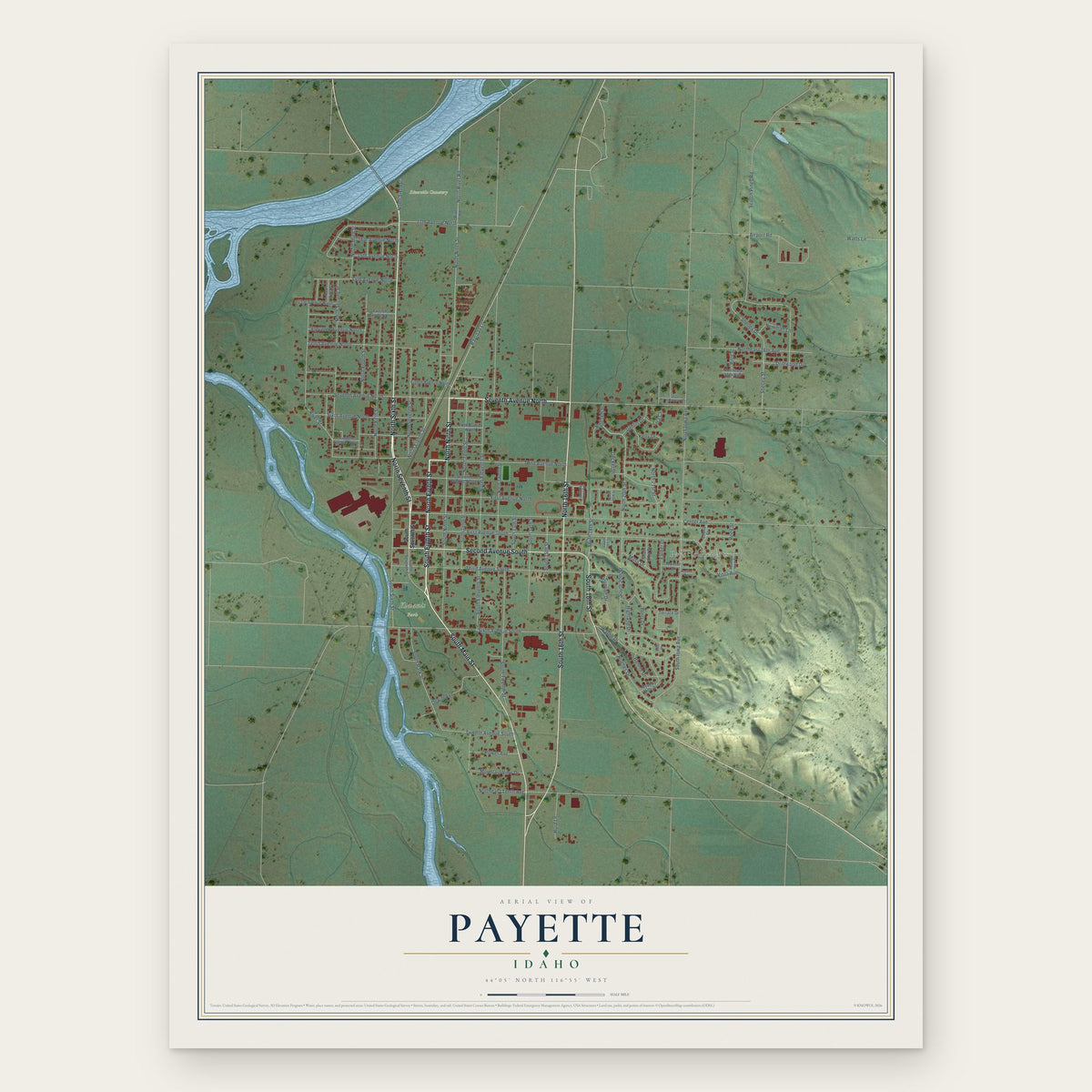Payette, Idaho map print, the full design