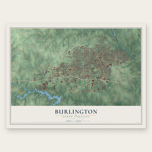 Burlington, North Carolina map print, the full design