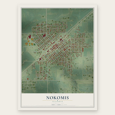 Nokomis, Illinois map print, the full design