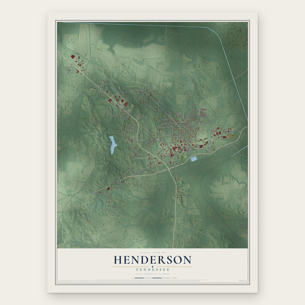 Henderson, Tennessee map print, the full design