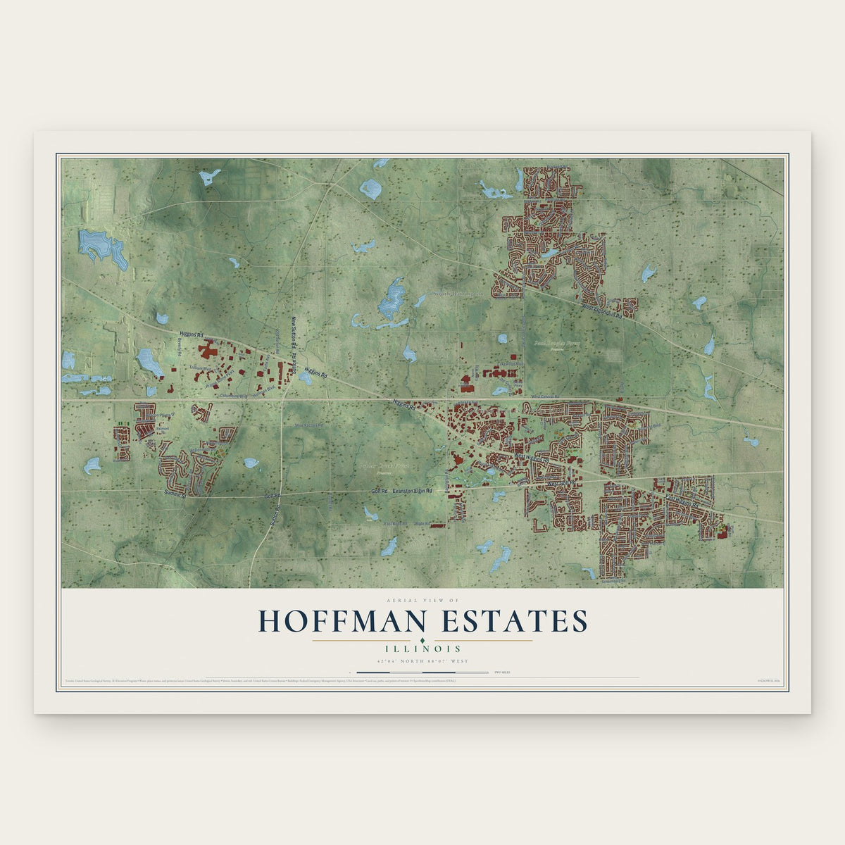 Hoffman Estates, Illinois map print, the full design