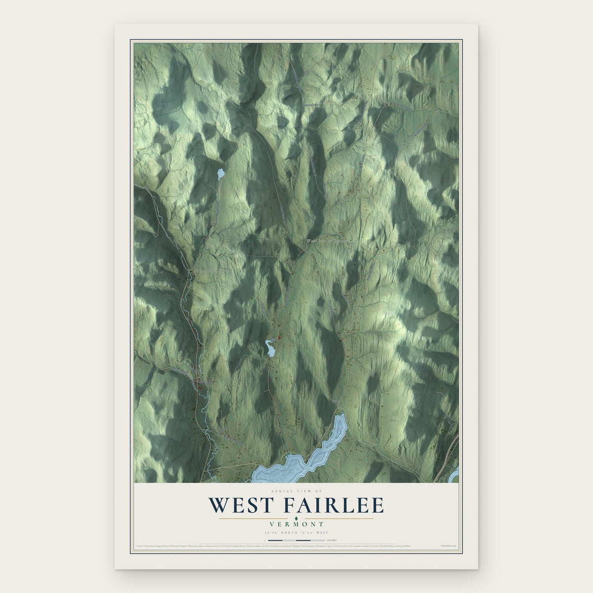 West Fairlee, Vermont map print, the full design