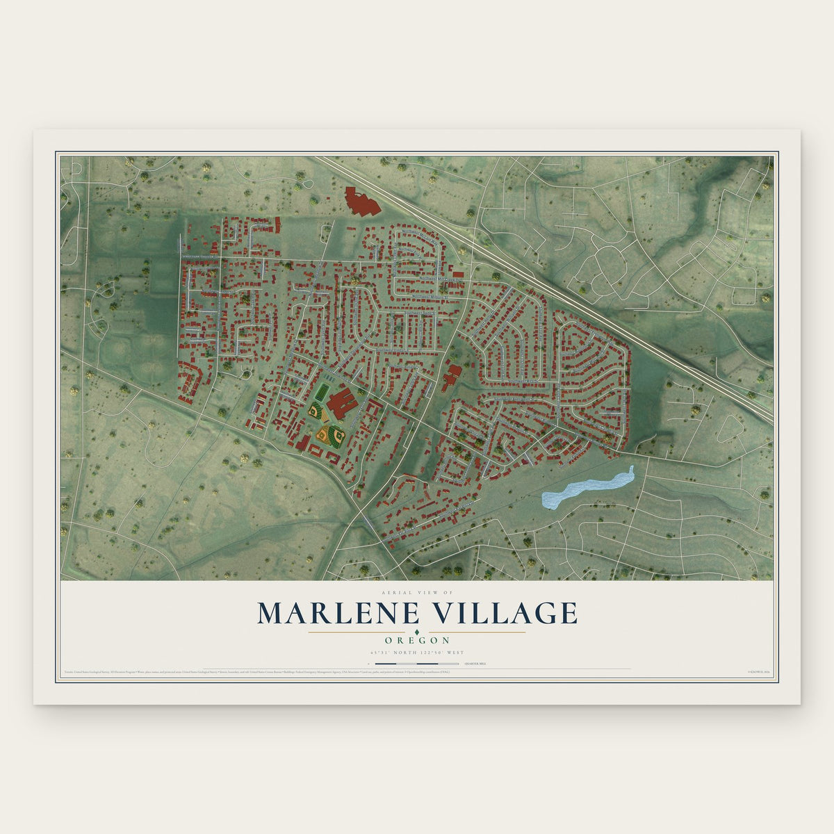 Marlene Village, Oregon map print, the full design