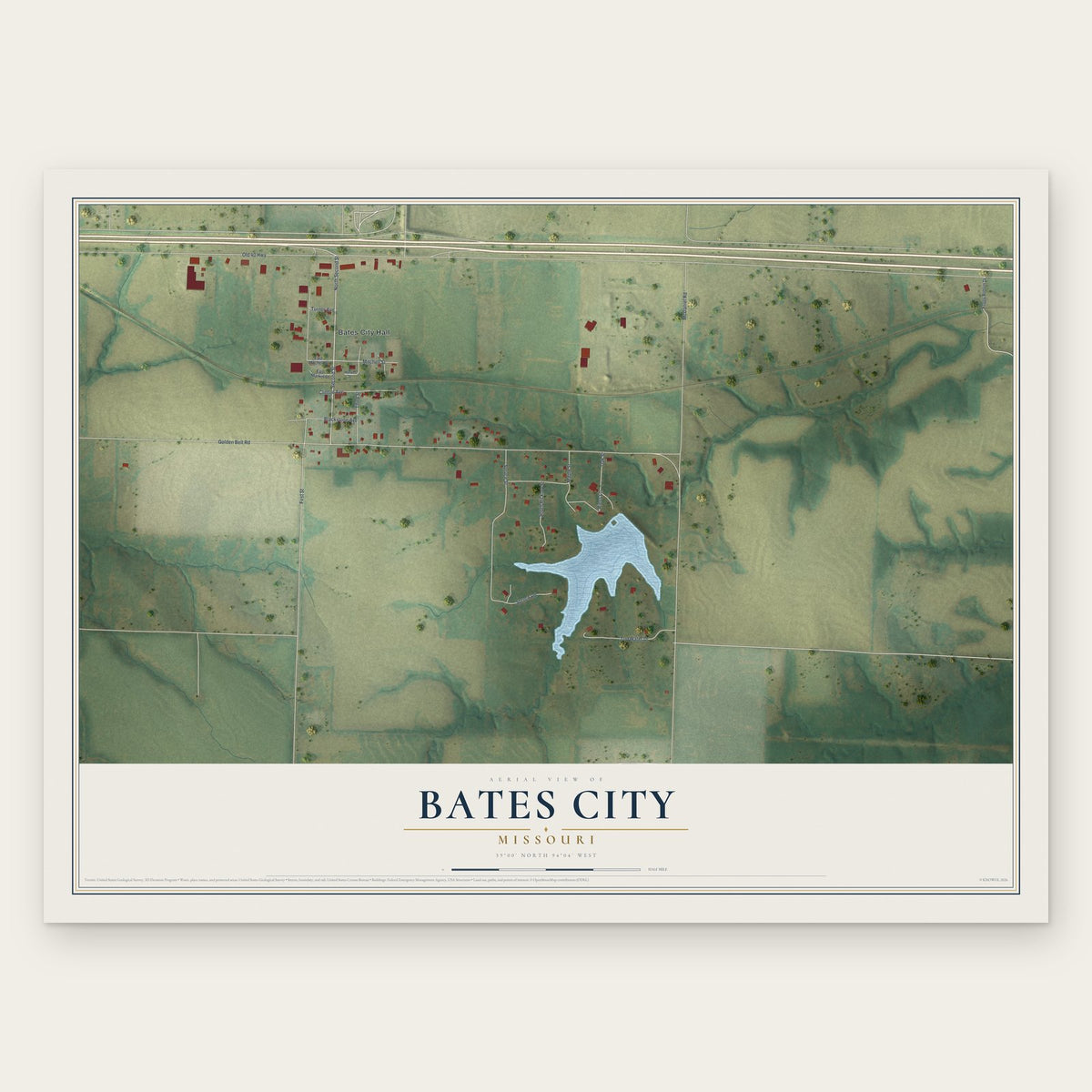 Bates City, Missouri map print, the full design