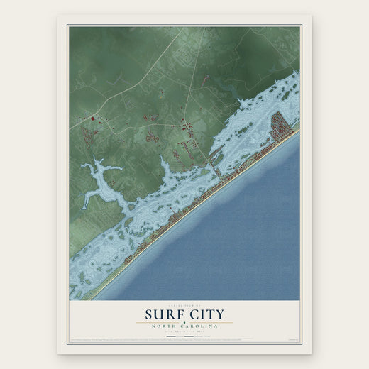 Surf City, North Carolina map print, the full design