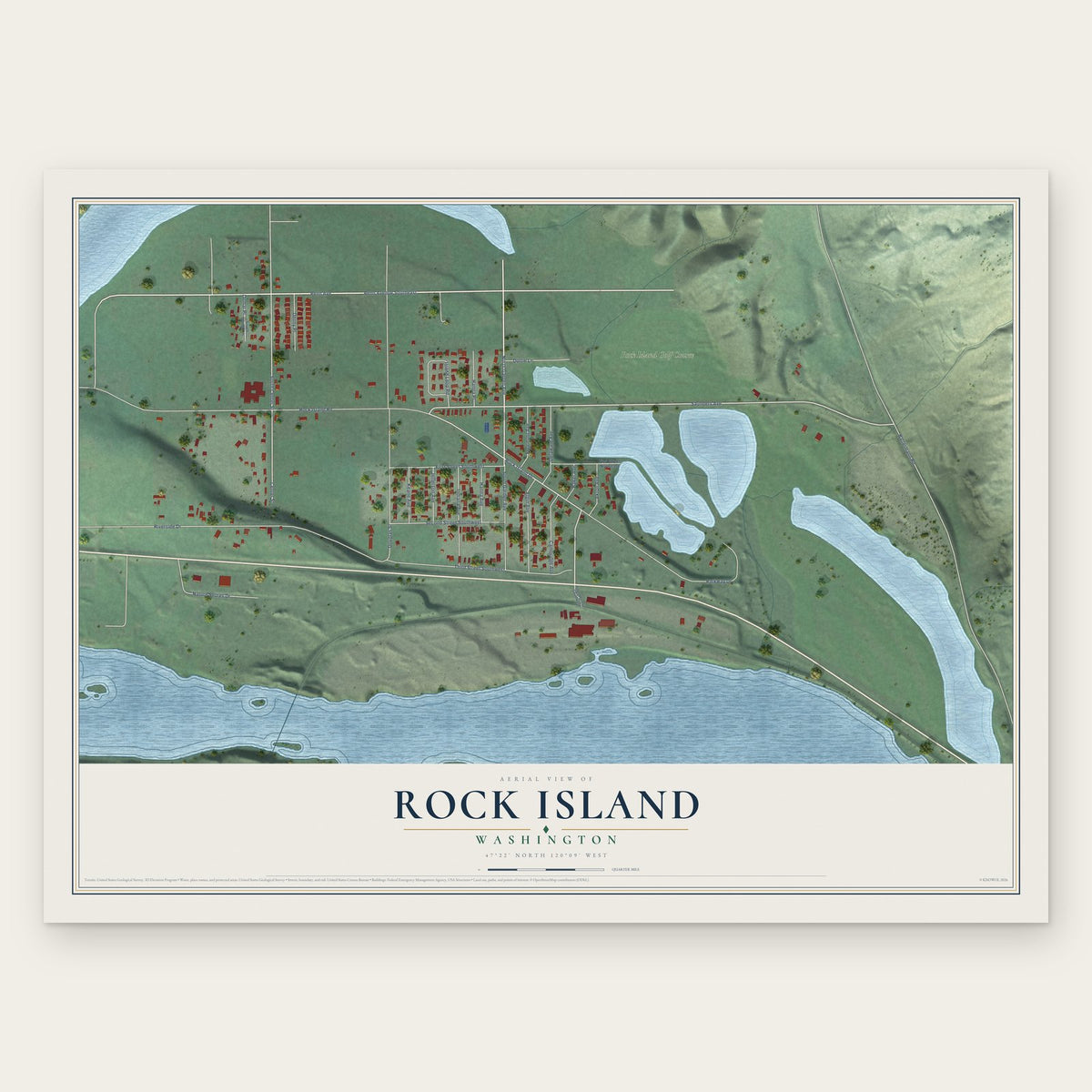 Rock Island, Washington map print, the full design