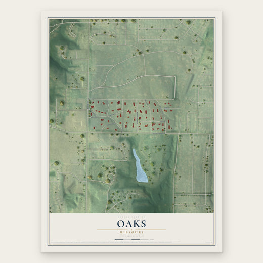 Oaks, Missouri map print, the full design