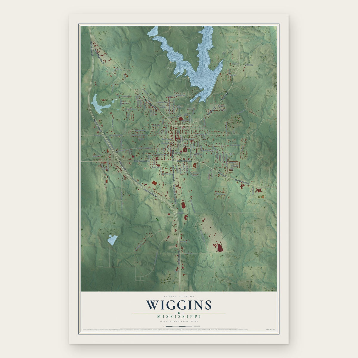 Wiggins, Mississippi map print, the full design