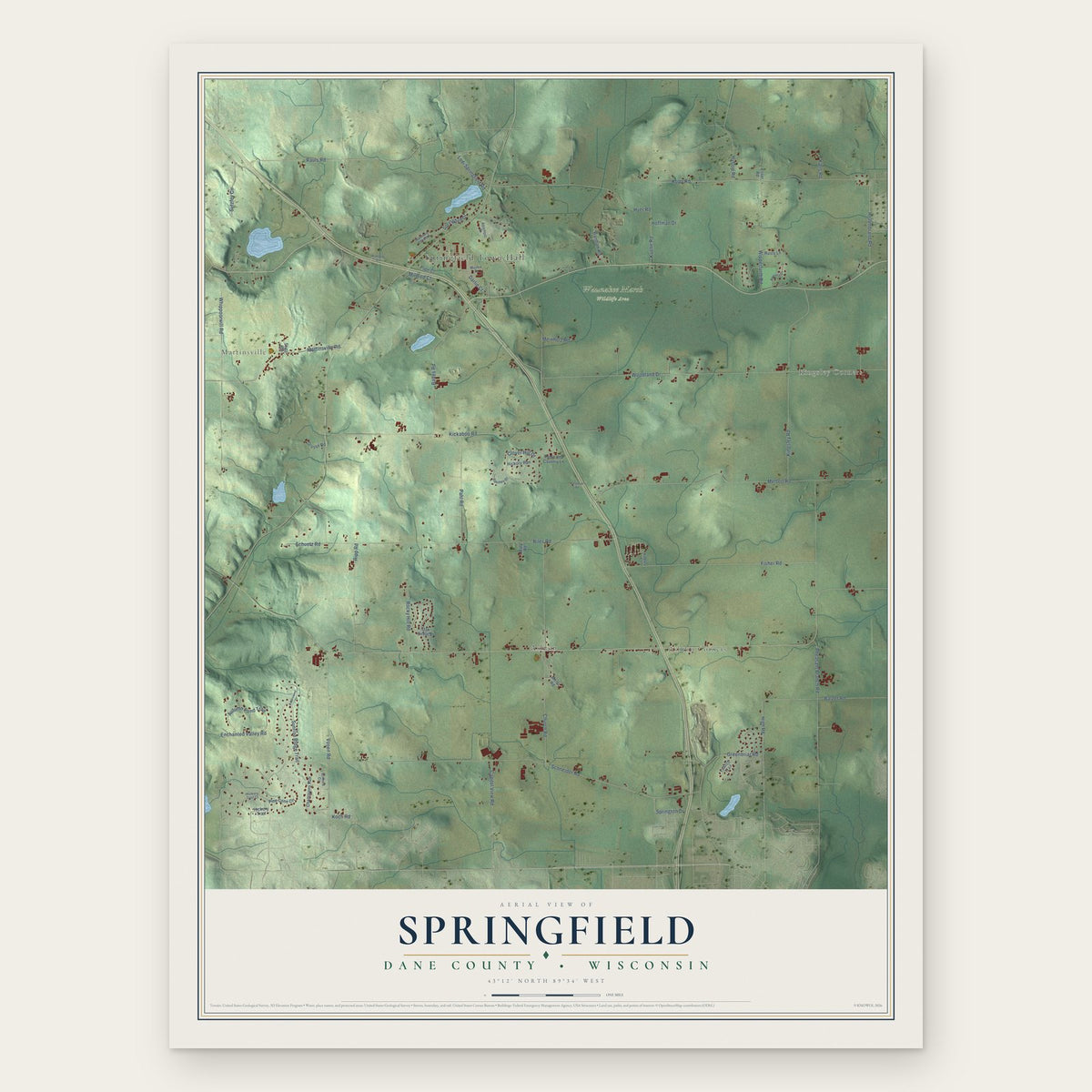 Springfield, Dane County, Wisconsin map print, the full design