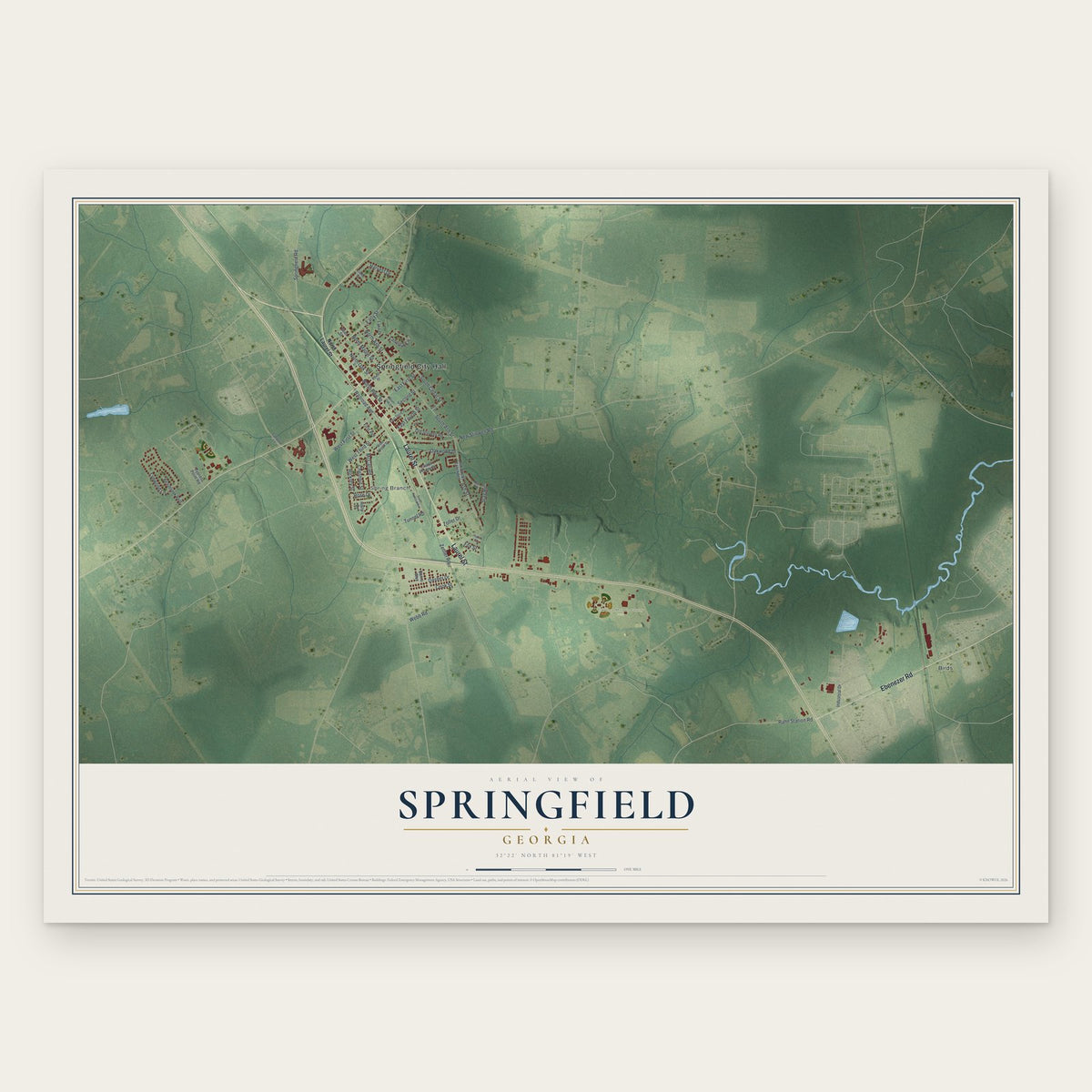 Springfield, Georgia map print, the full design